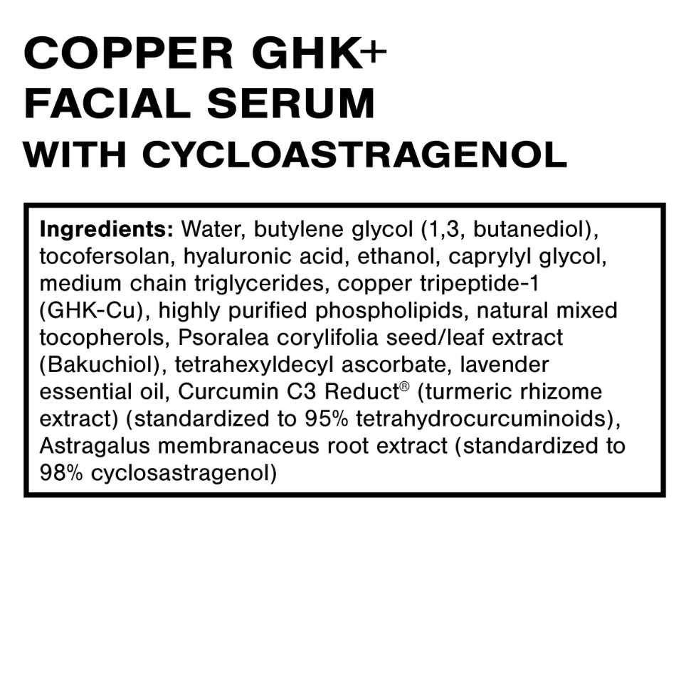 Copper GHK+ Facial Serum with Cycloastragenol | Quick Silver Scientific | Wellness